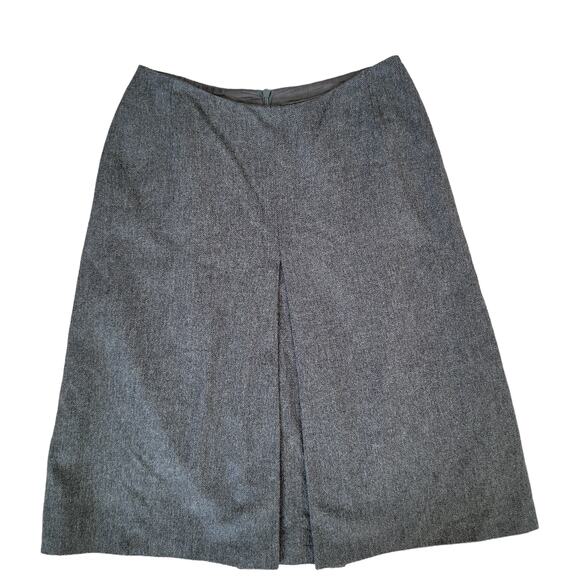 Burberry Wool Cashmere Box Pleated Skirt Gray Herringbone Italy Women 4 - Picture 1 of 11